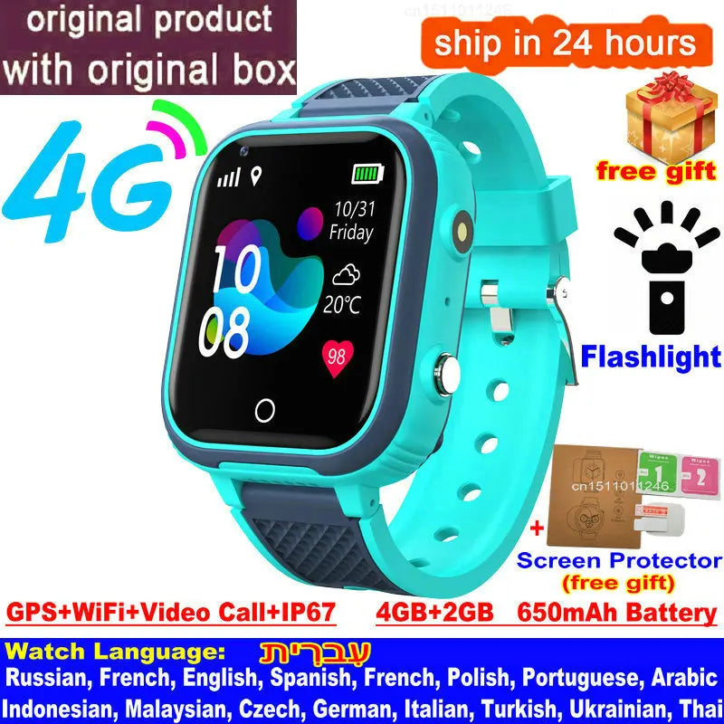Reloj inteligente 4G para niños con GPS, WIFI, videollamada, SOS, IP67