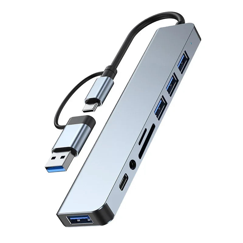 8 in 2 USB Type C HUB Docking Station with 3.5mm Audio Jack Adapter Micro SD Card Reader L
