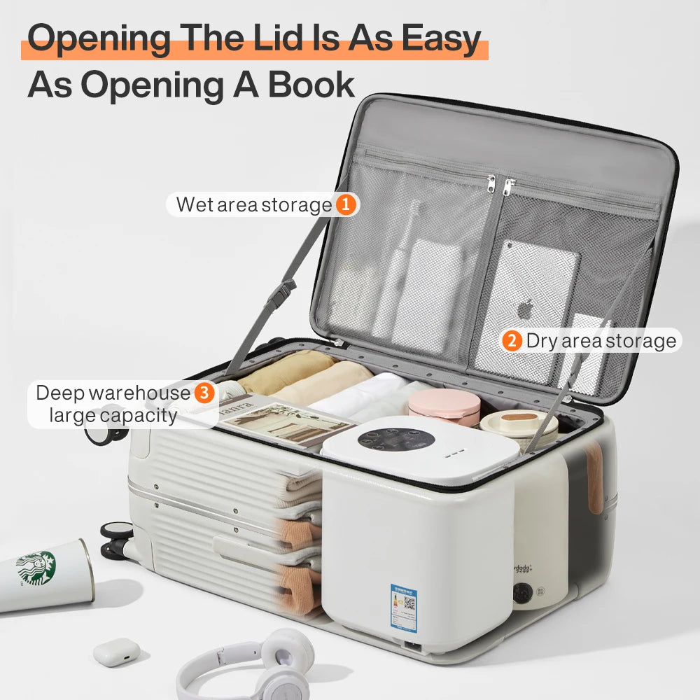 Aluminum Frame Suitcase Carry On Rolling Luggage with USB Port Boarding Cabin Cup and Phone Holder