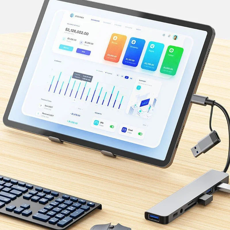 8 in 2 USB Type C HUB Docking Station with 3.5mm Audio Jack Adapter Micro SD Card Reader L