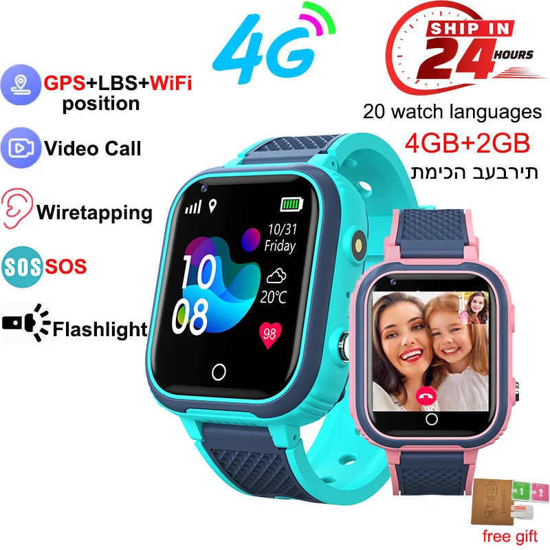 Reloj inteligente 4G para niños con GPS, WIFI, videollamada, SOS, IP67