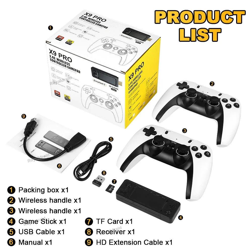 X9 PRO TV Video Game Console Retro Game Stick 45+ Emulator