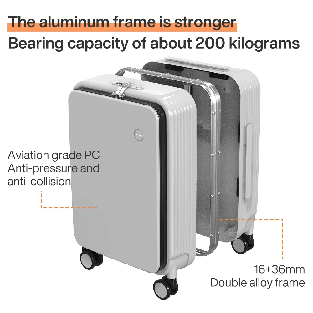 Aluminum Frame Suitcase Carry On Rolling Luggage with USB Port Boarding Cabin Cup and Phone Holder